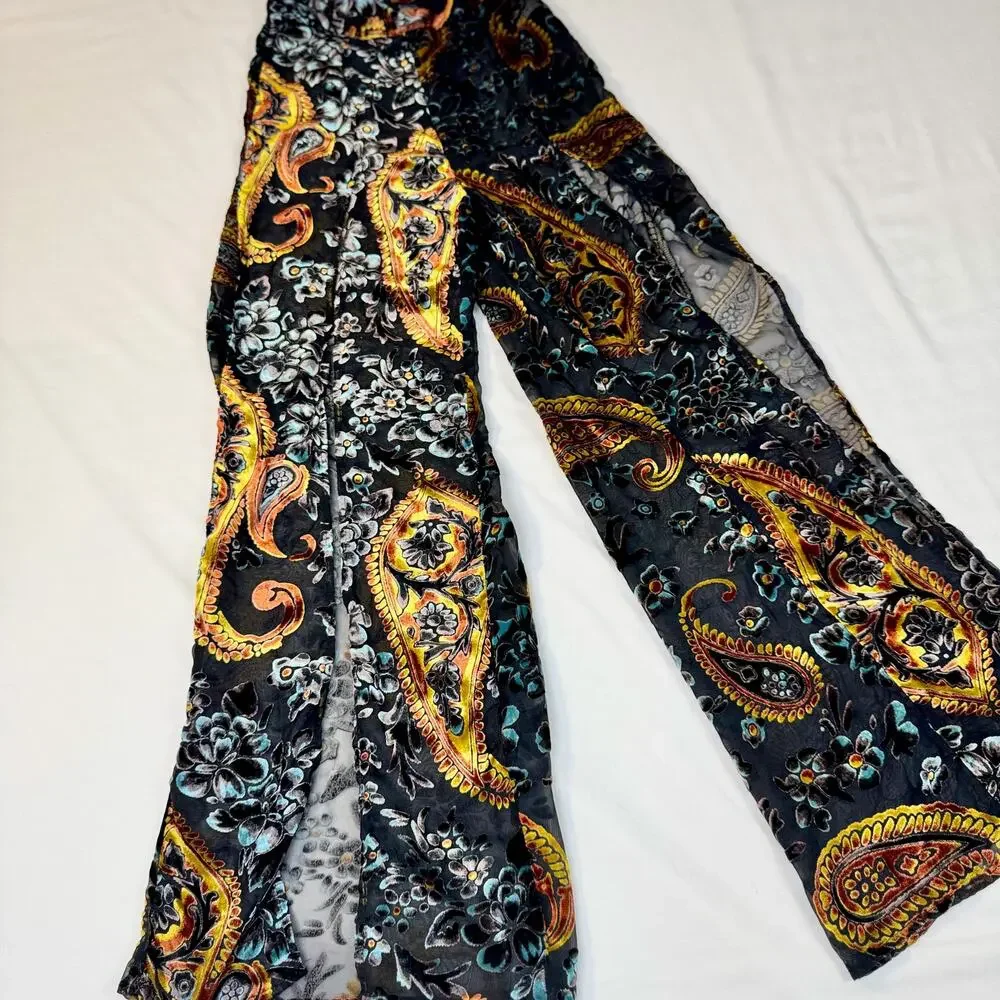 Lioness Velvet Burnout Paisley Wide Leg Pants Women's Small Whimsigoth Festival - Picture 6 of 15